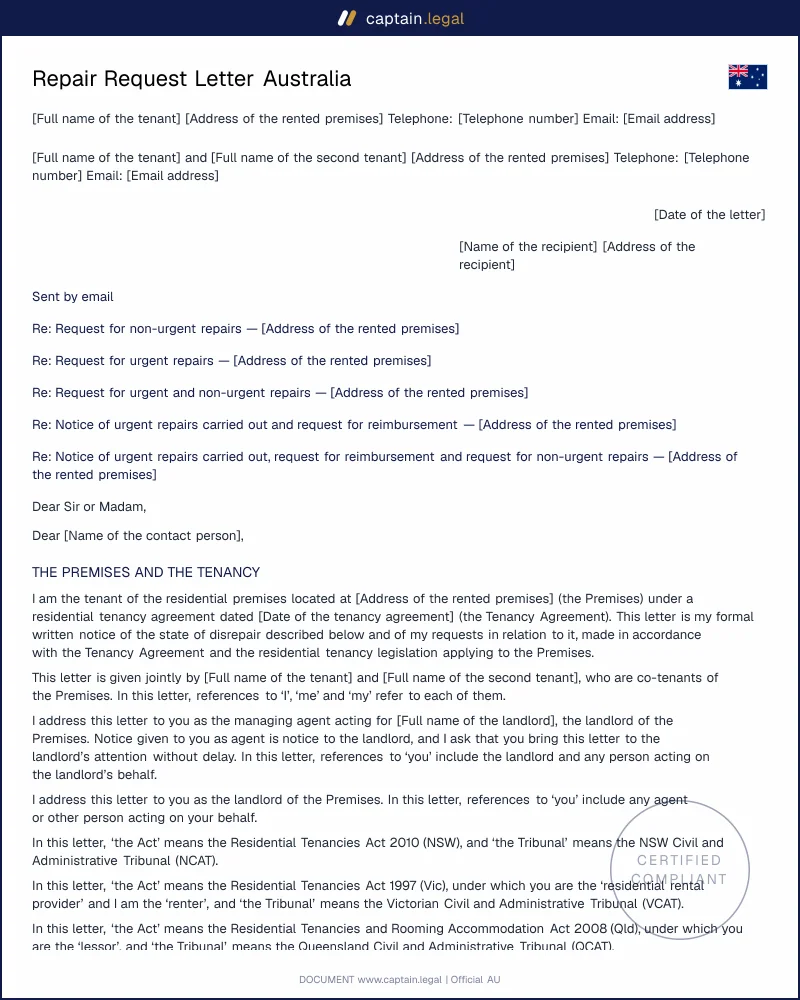 Landlord Won't Fix It? Repair Request Letter (AU)