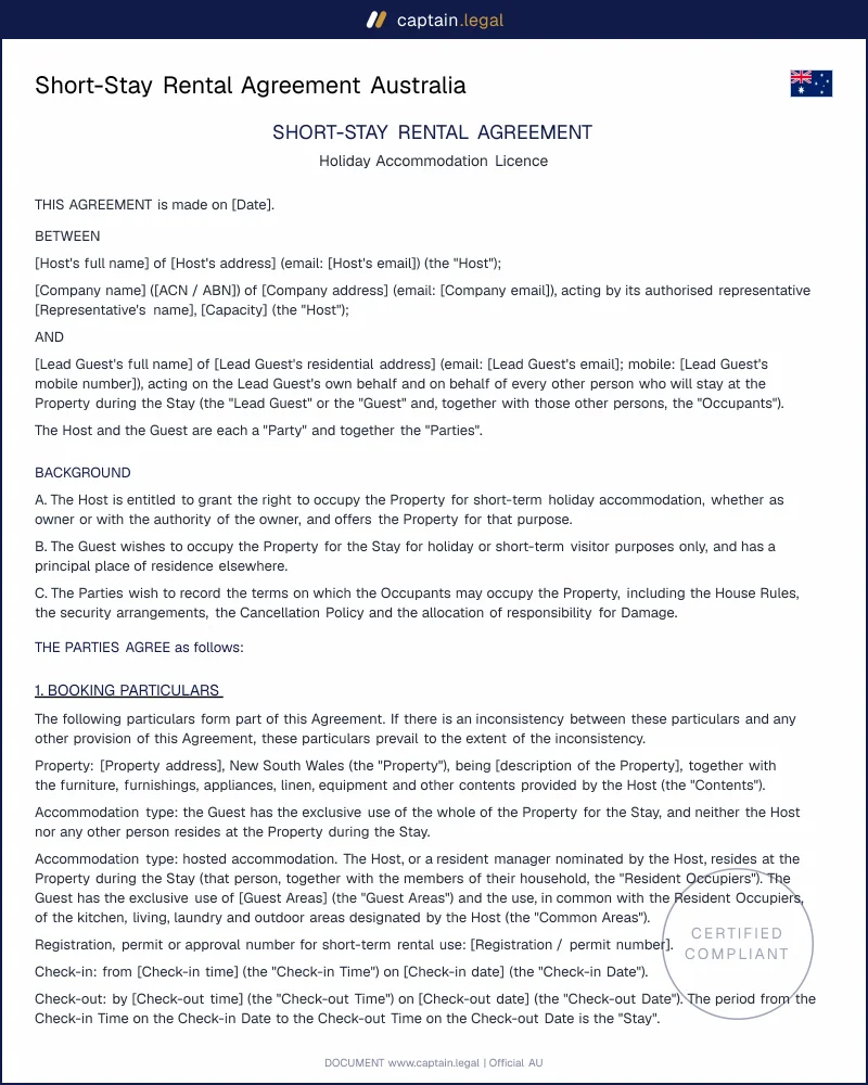 Holiday Rental Agreement AU: Deposit, Rules & Cancellation
