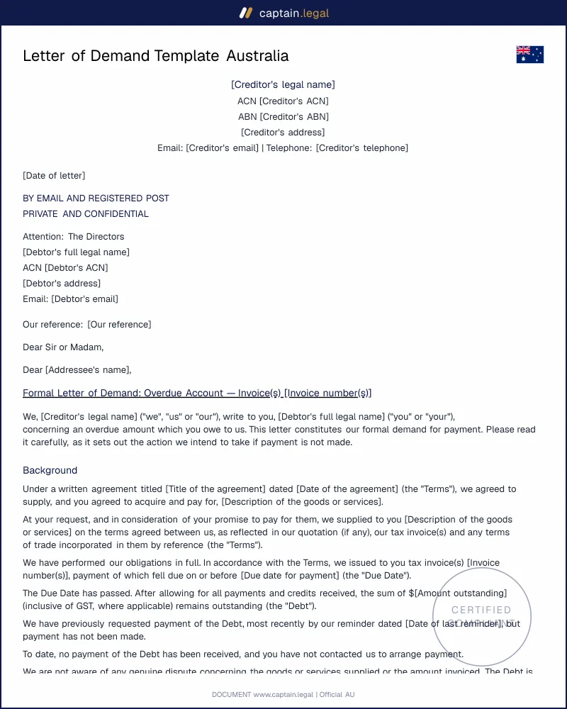 Unpaid Invoice? Letter of Demand Before Court | AU