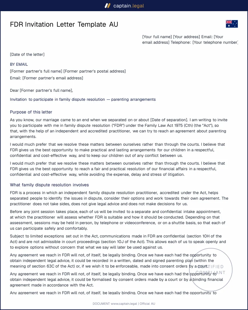Ex Won't Mediate? Family Dispute Resolution Letter