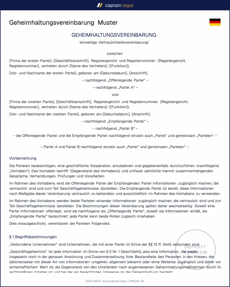 NDA-Vorlage: Know-how vor dem ersten Gespräch schützen