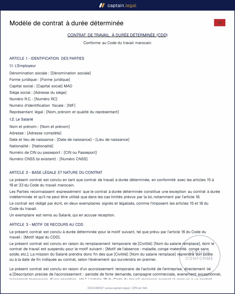 Modèle de contrat à durée déterminée au Maroc