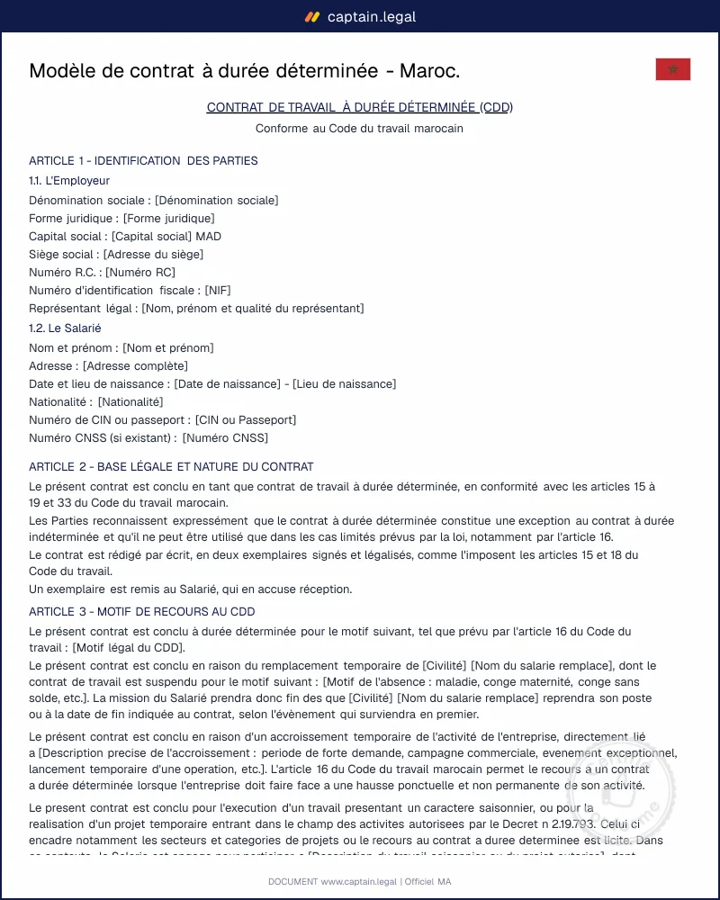 Modèle de contrat à durée déterminée au Maroc