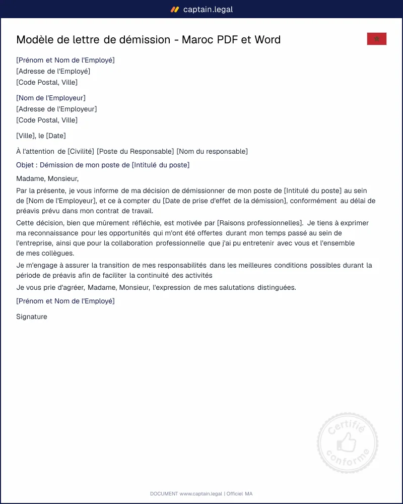 Modèle de lettre de démission - PDF et Word