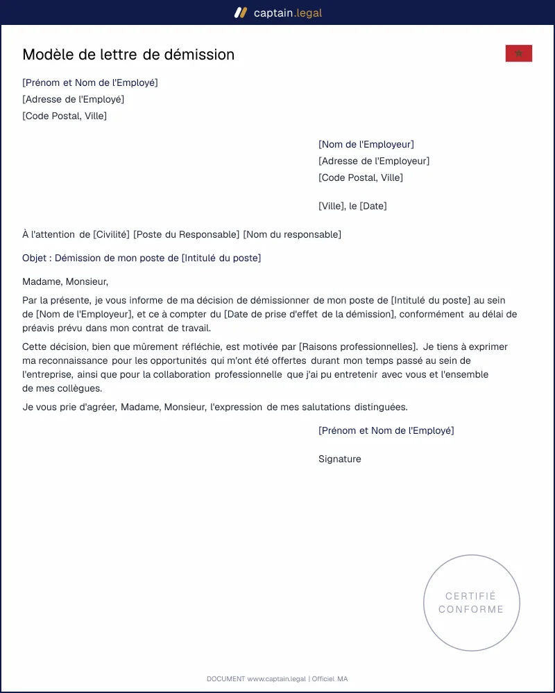 Modèle de lettre de démission - PDF et Word