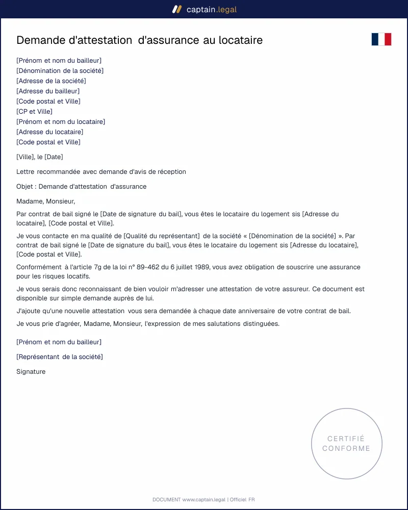 Demande d'attestation d'assurance au locataire