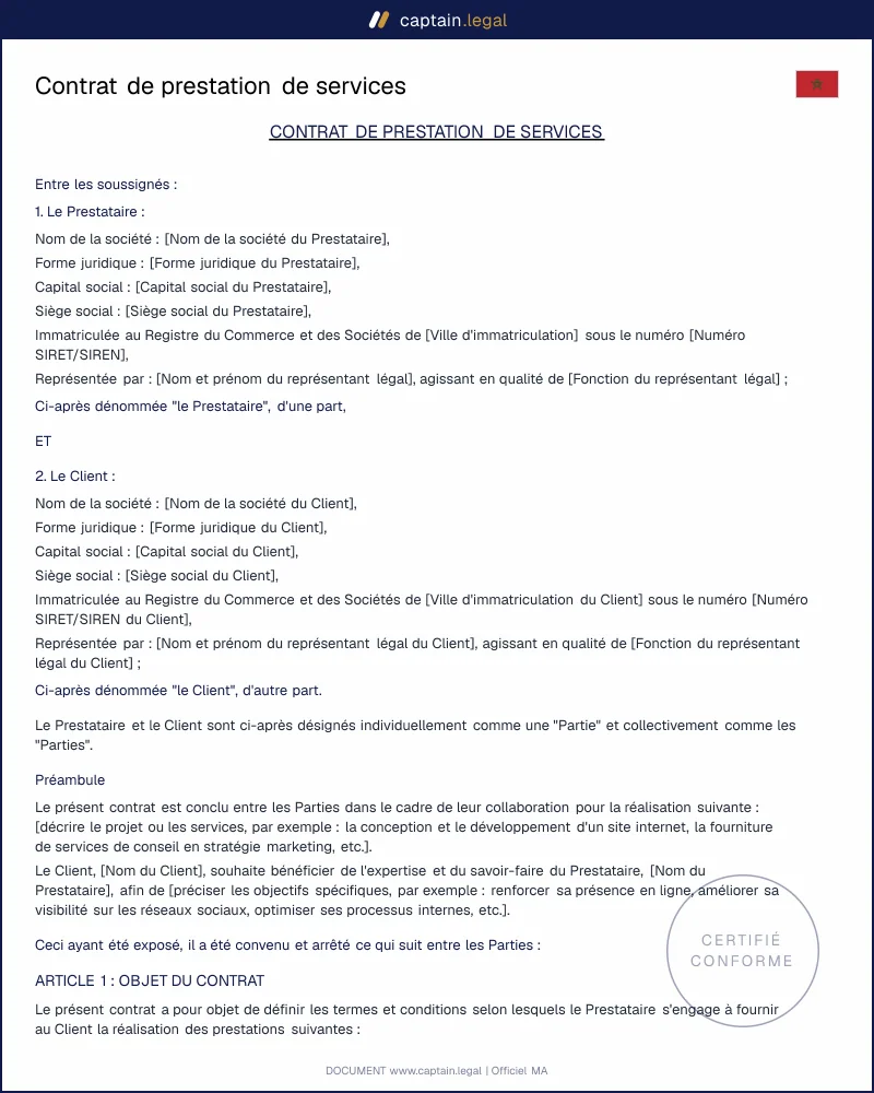 Contrat de prestation de services (législation marocaine)