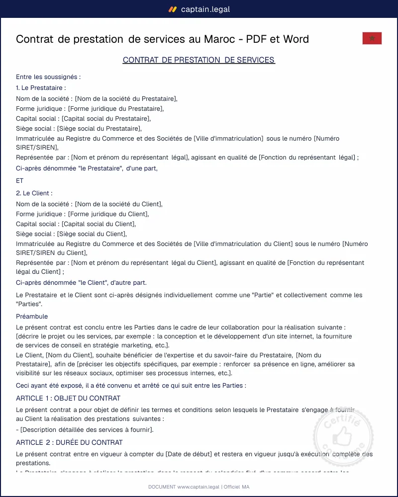 Contrat de prestation de services (législation marocaine)