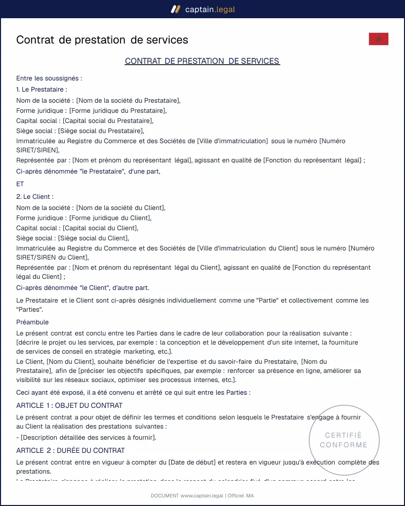 Contrat de prestation de services (législation marocaine)