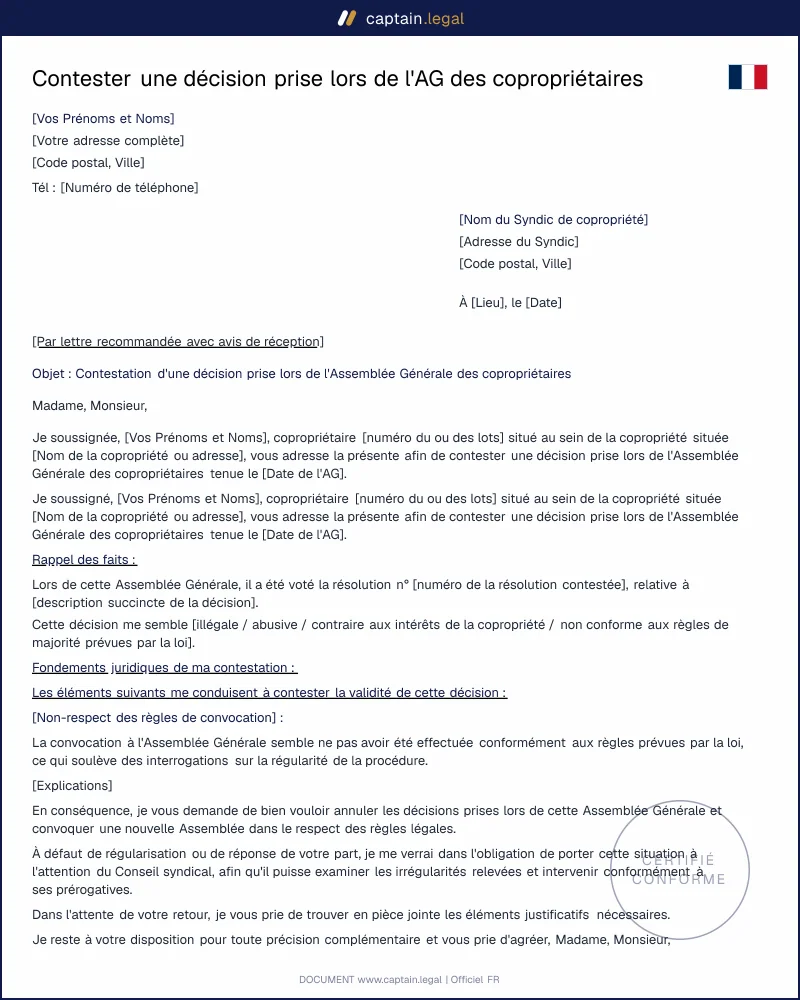Contester une décision d'assemblée générale de copropriété