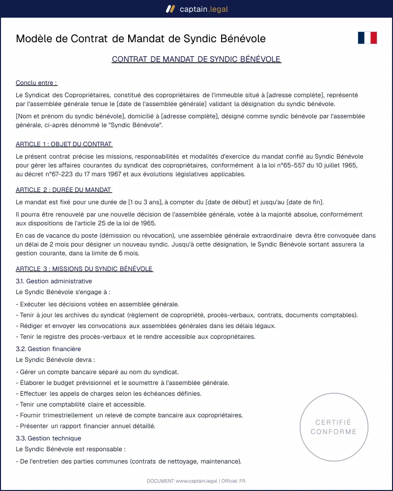 Contrat de mandat de syndic bénévole à télécharger (Word & PDF)