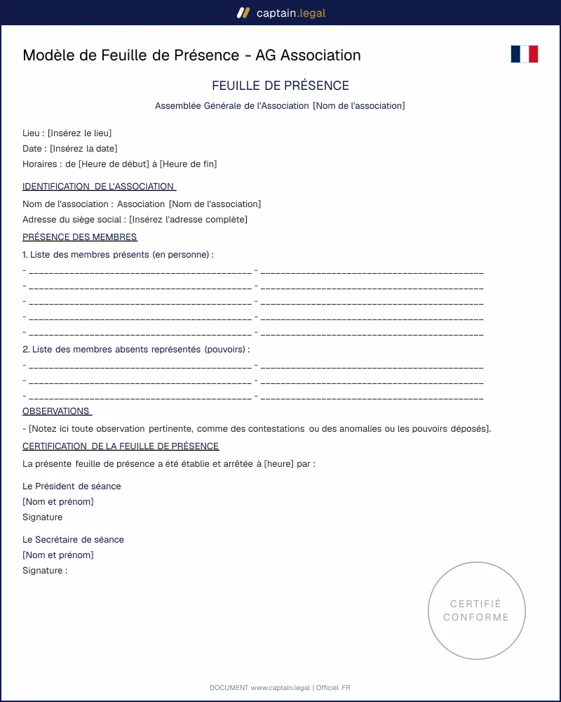 Exemple de Feuille de Présence pour Assemblées Générales