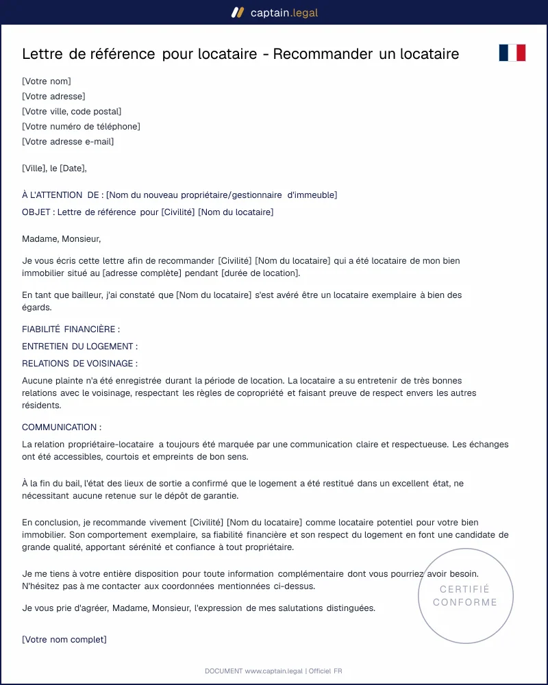 Lettre de référence pour locataire : modèle et explications