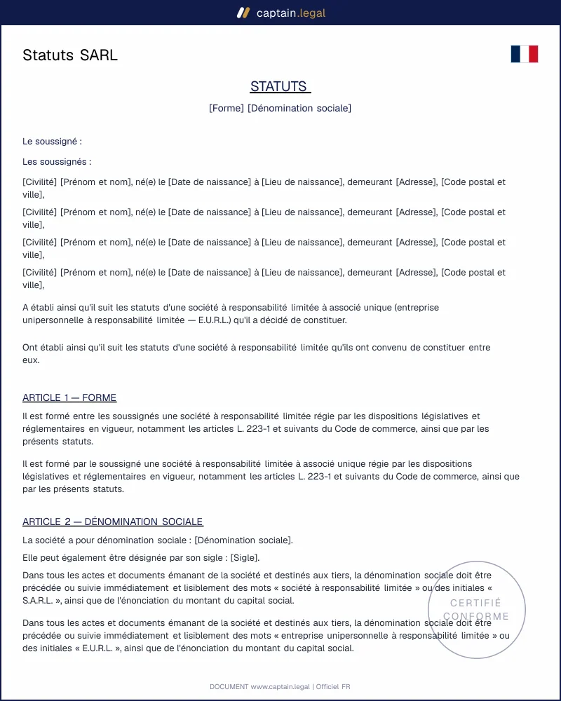 Modèles de statuts SARL à remplir - PDF et Word