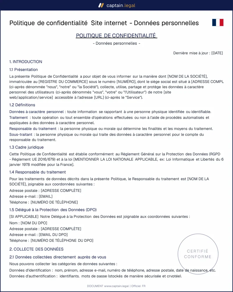 Politique de confidentialité et site internet : Données personnelles