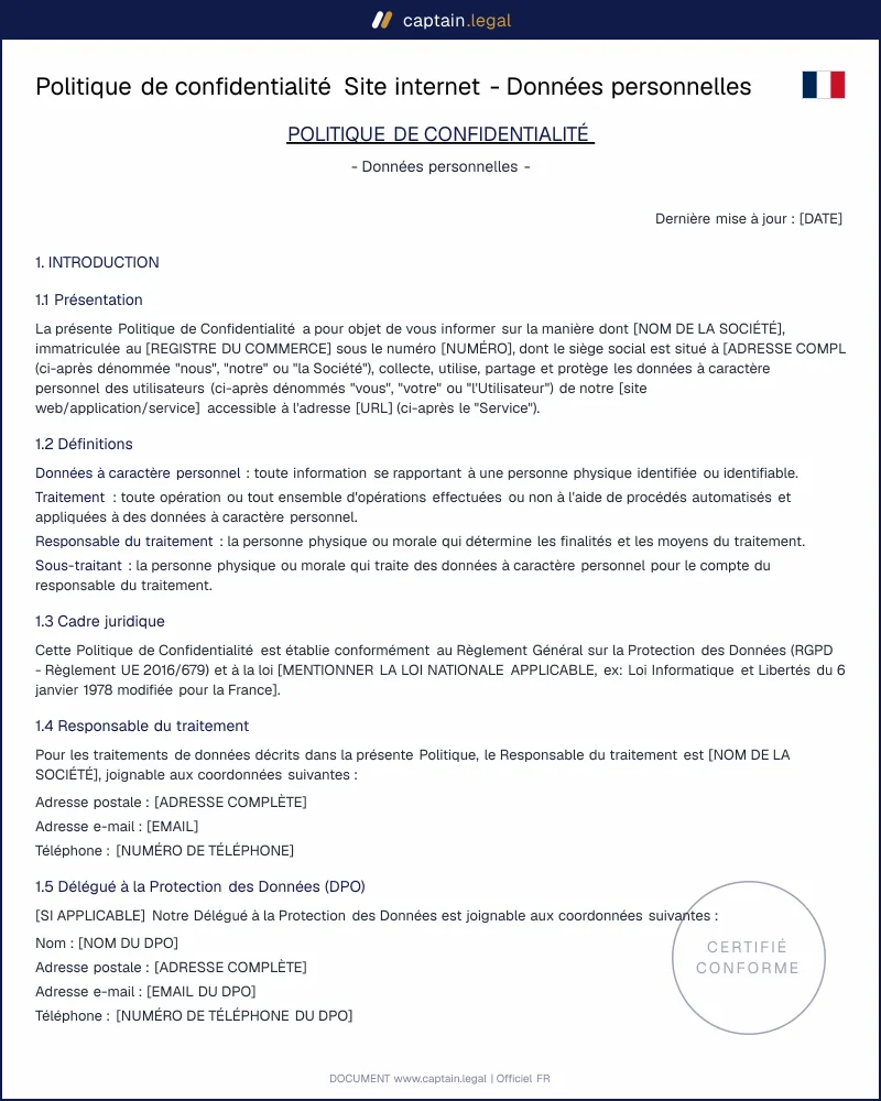 Politique de confidentialité et site internet : Données personnelles        
