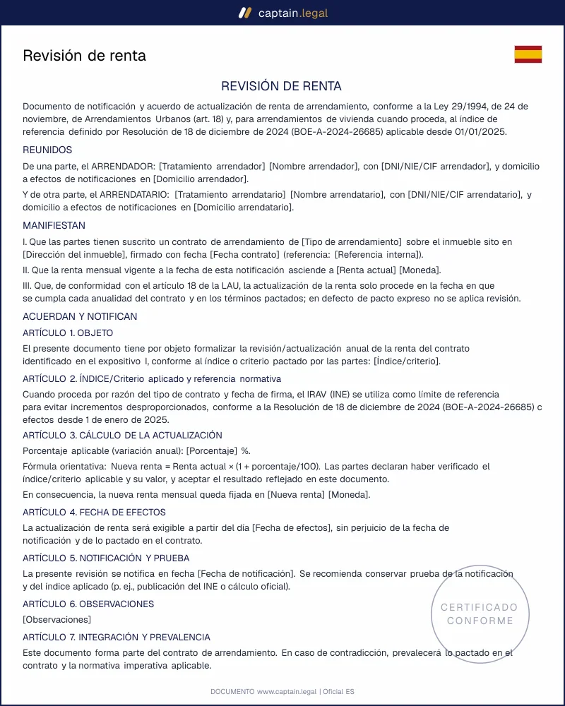 Revisión de renta en España: reglas legales del alquiler