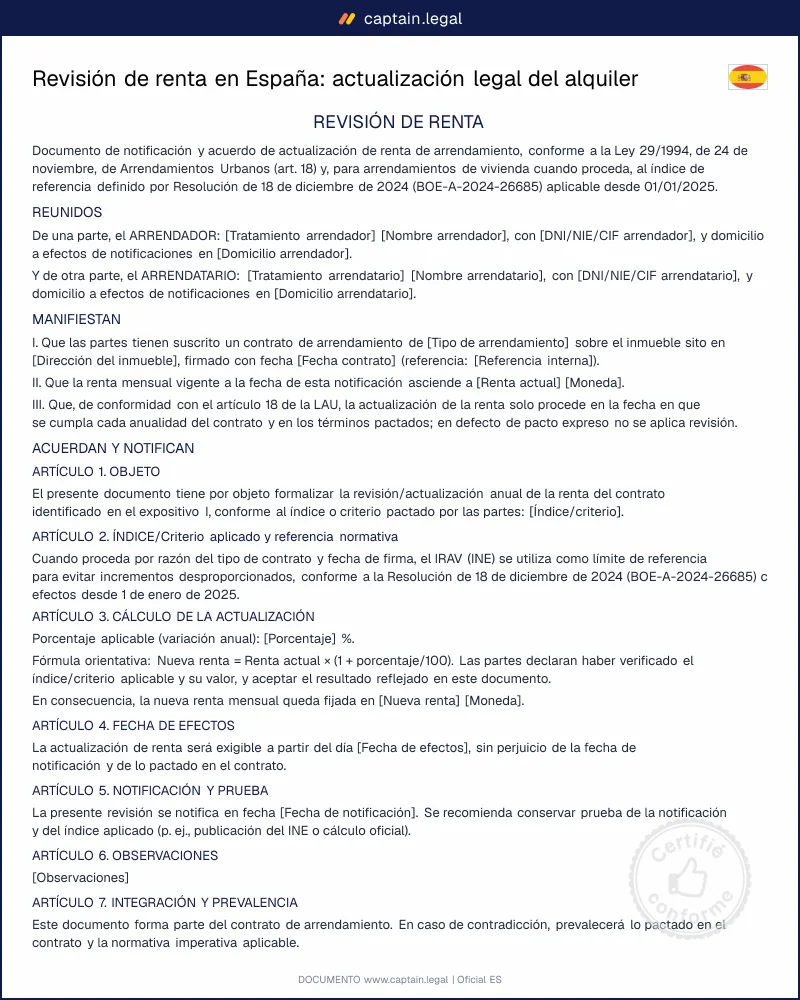 Revisión de renta en España: reglas legales del alquiler