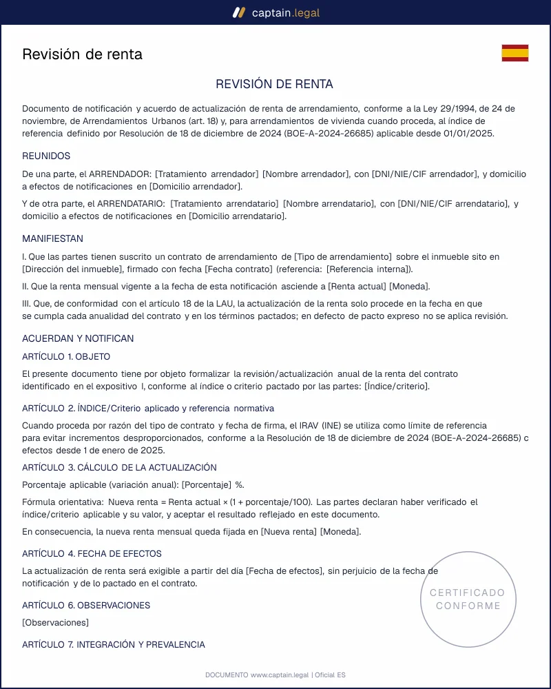 Revisión de renta en España: reglas legales del alquiler