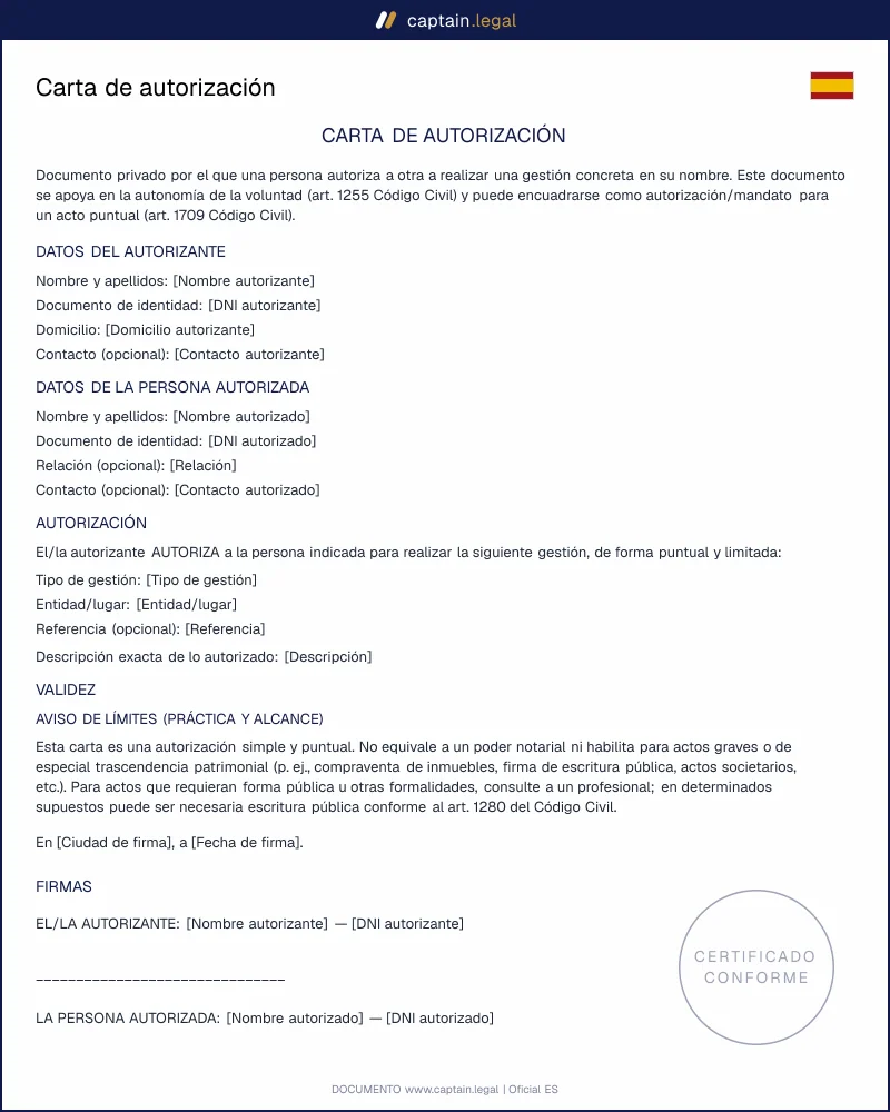 Carta de autorización: delegar una gestión