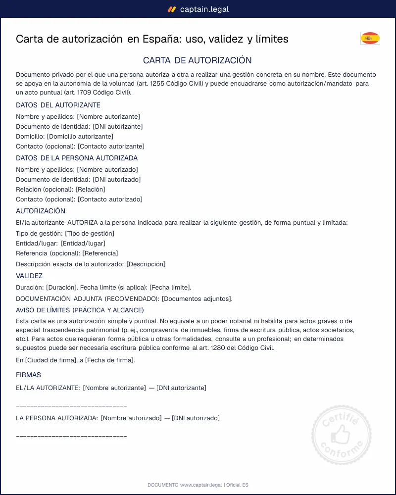 Carta de autorización: delegar una gestión