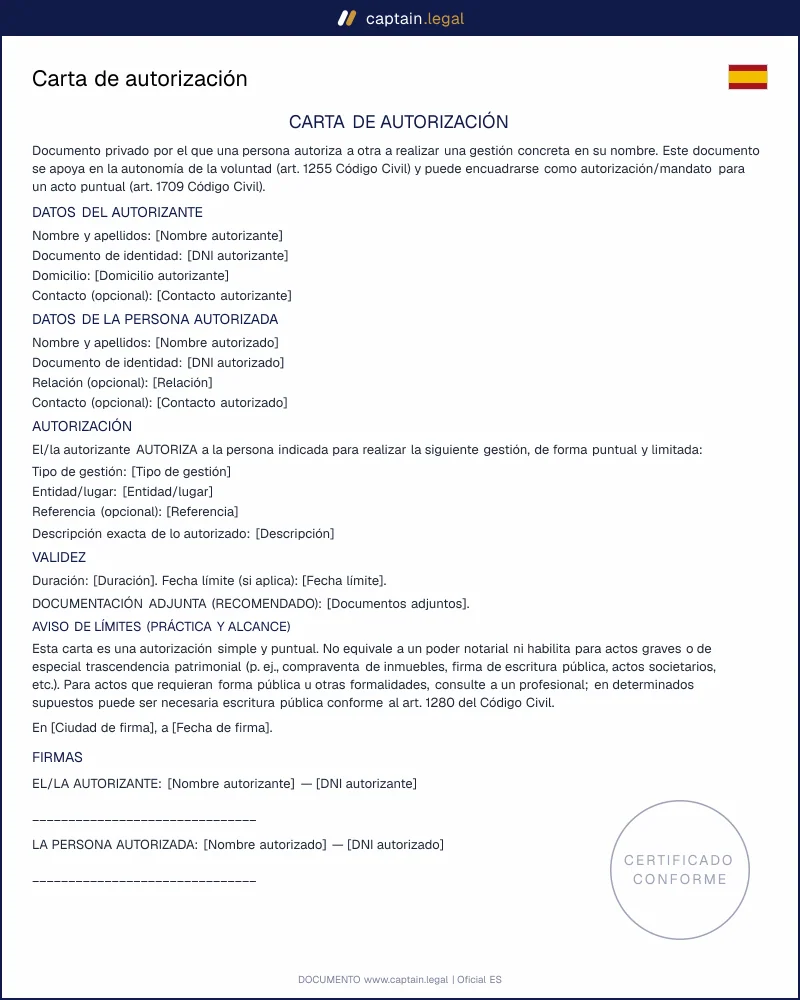 Carta de autorización: delegar una gestión
