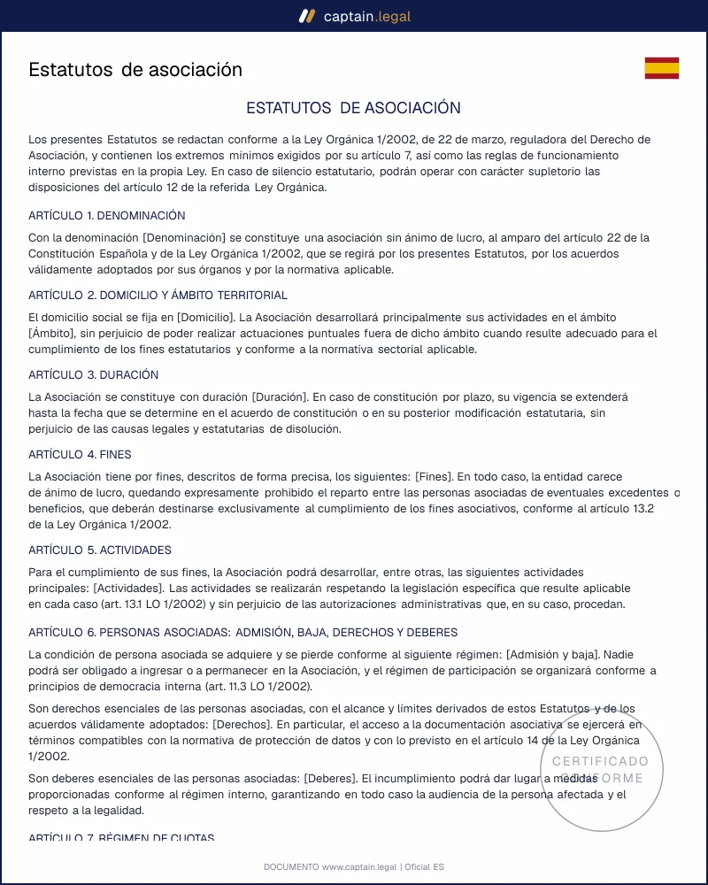 Estatutos de asociación en España - PDF y WORD
