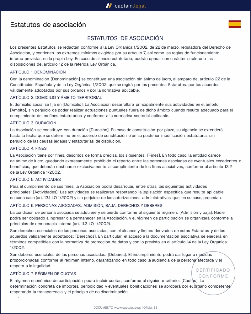 Estatutos de asociación en España - PDF y WORD