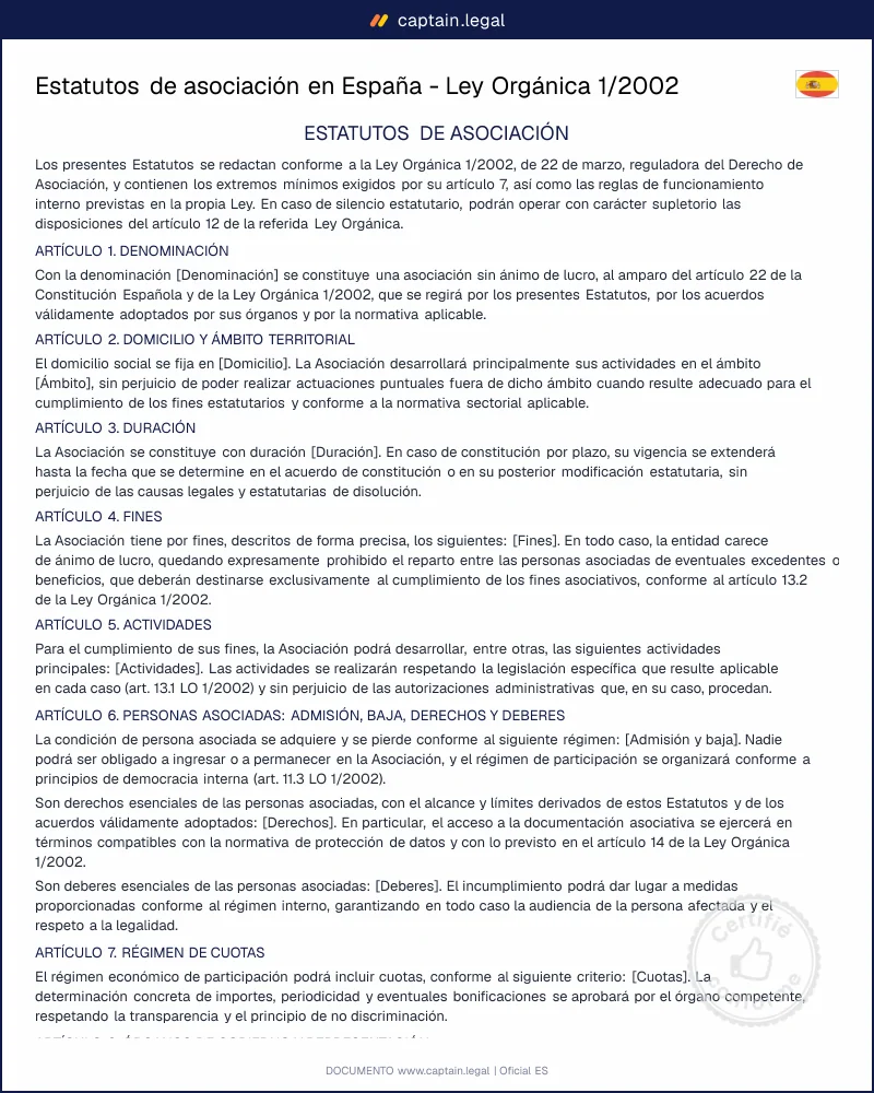 Estatutos de asociación en España - PDF y WORD