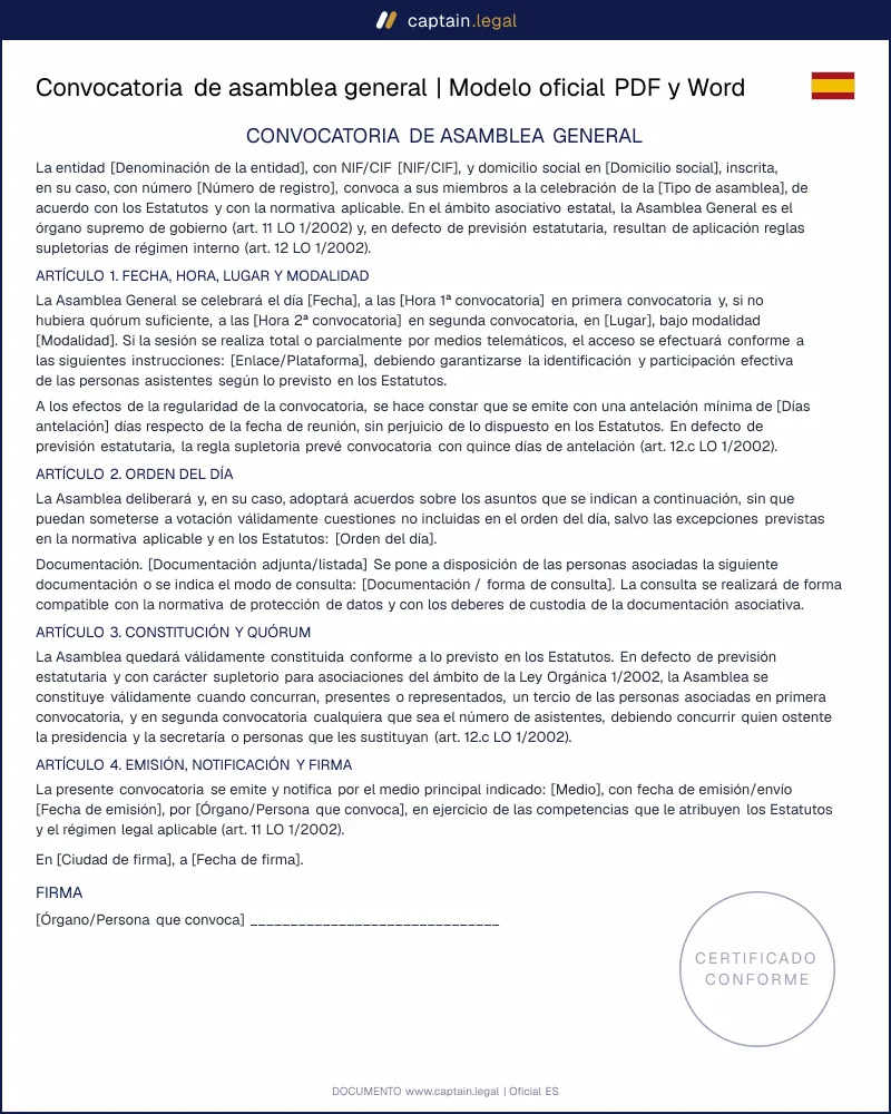 Convocatoria de Asamblea General | PDF y Word
