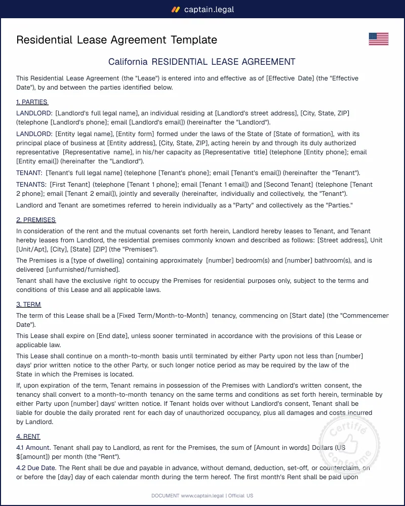 Residential Lease Agreement Template - PDF & Word Download