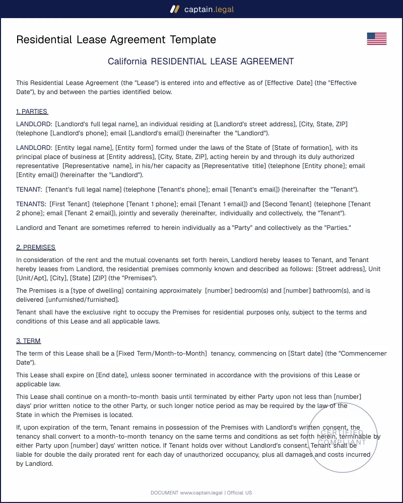Residential Lease Agreement Template - PDF & Word Download