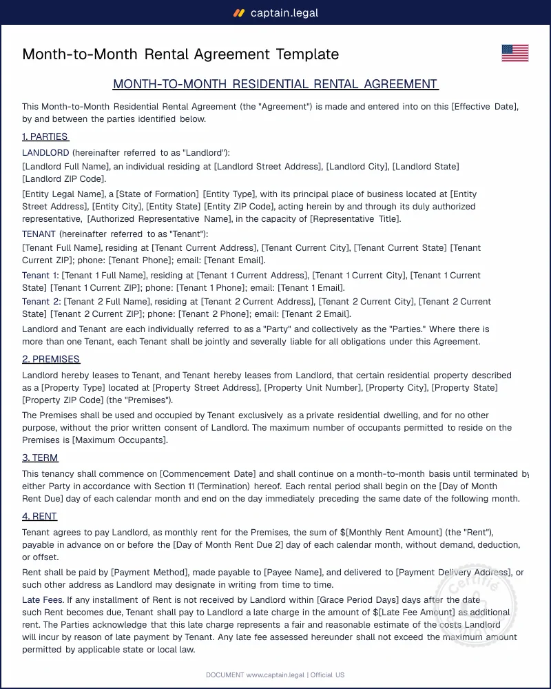 Month-to-Month Rental Agreement Template | PDF & Word