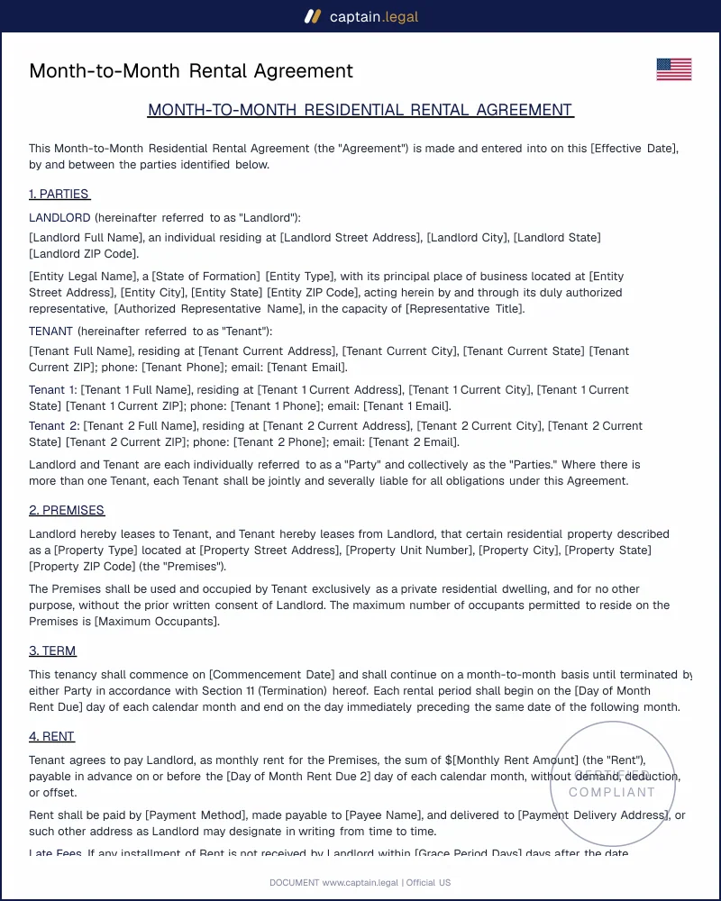 Month-to-Month Rental Agreement Template | PDF & Word