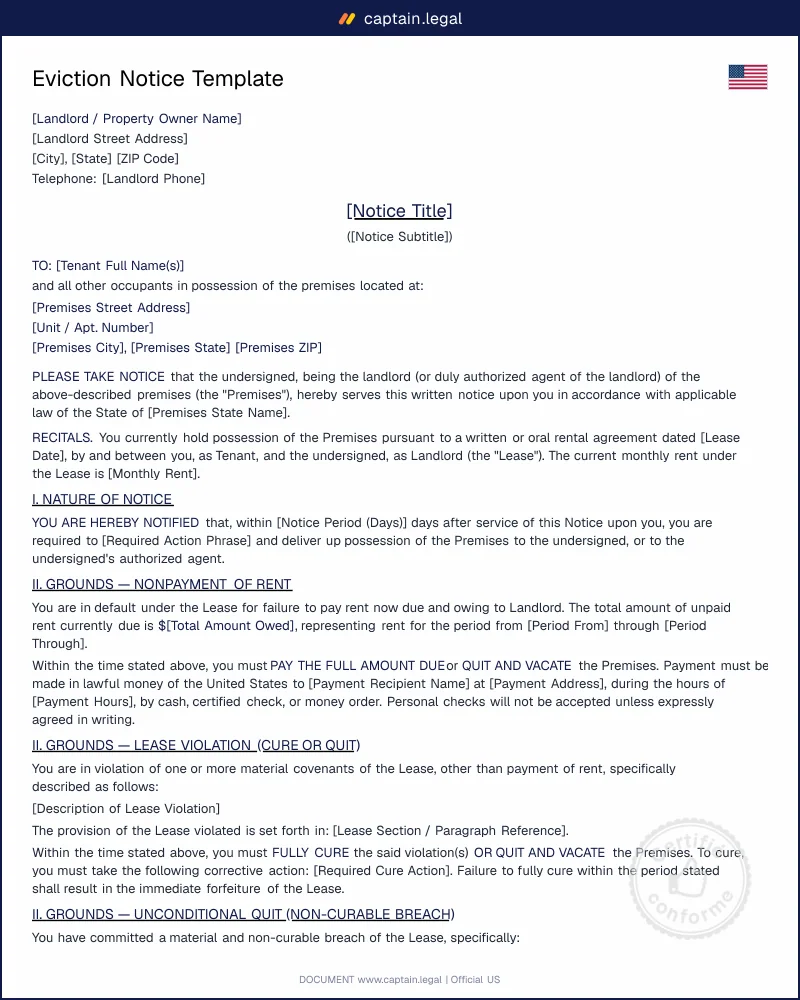 Eviction Notice Template — 3-Day & 30-Day Notice to Quit
