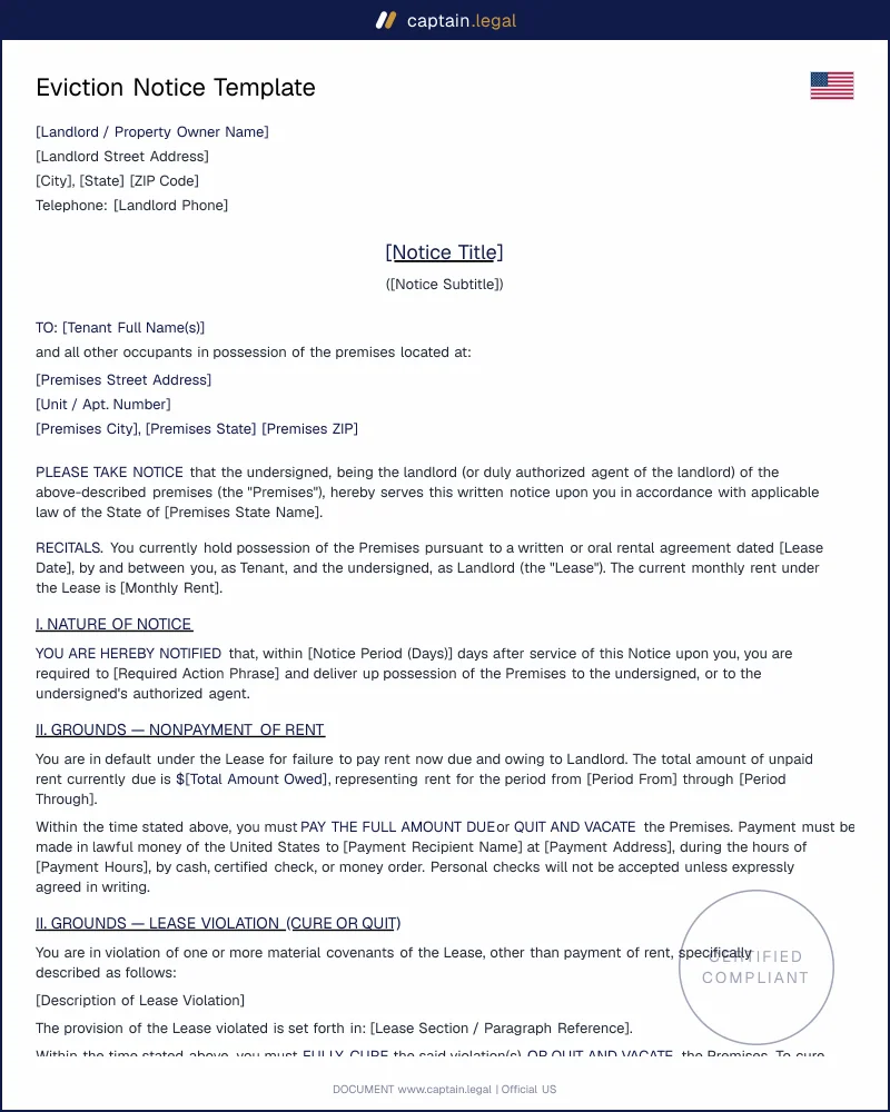 Eviction Notice Template — 3-Day & 30-Day Notice to Quit