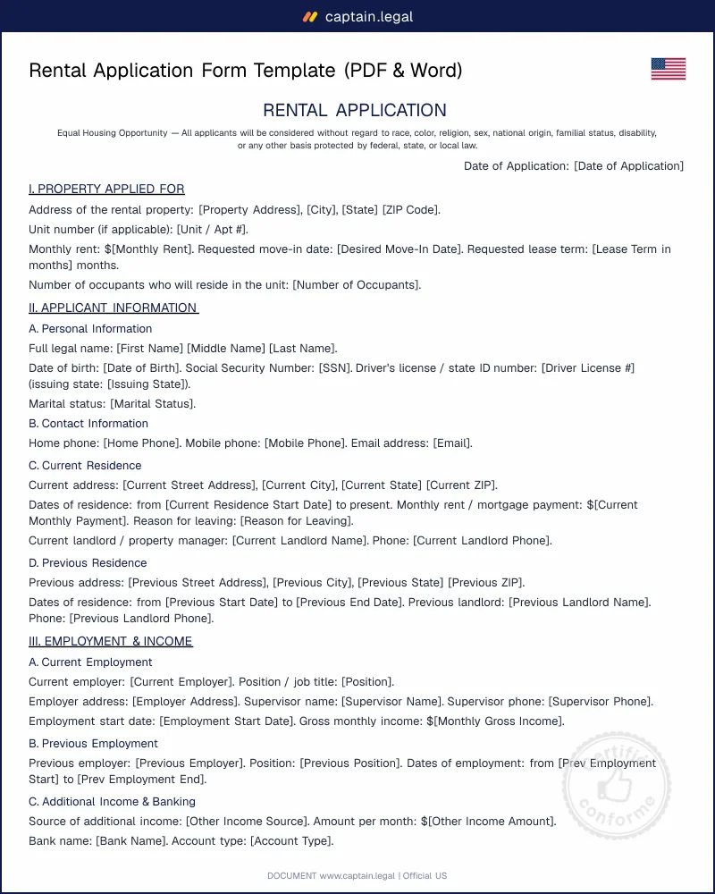 Rental Application Form Template (PDF & Word)