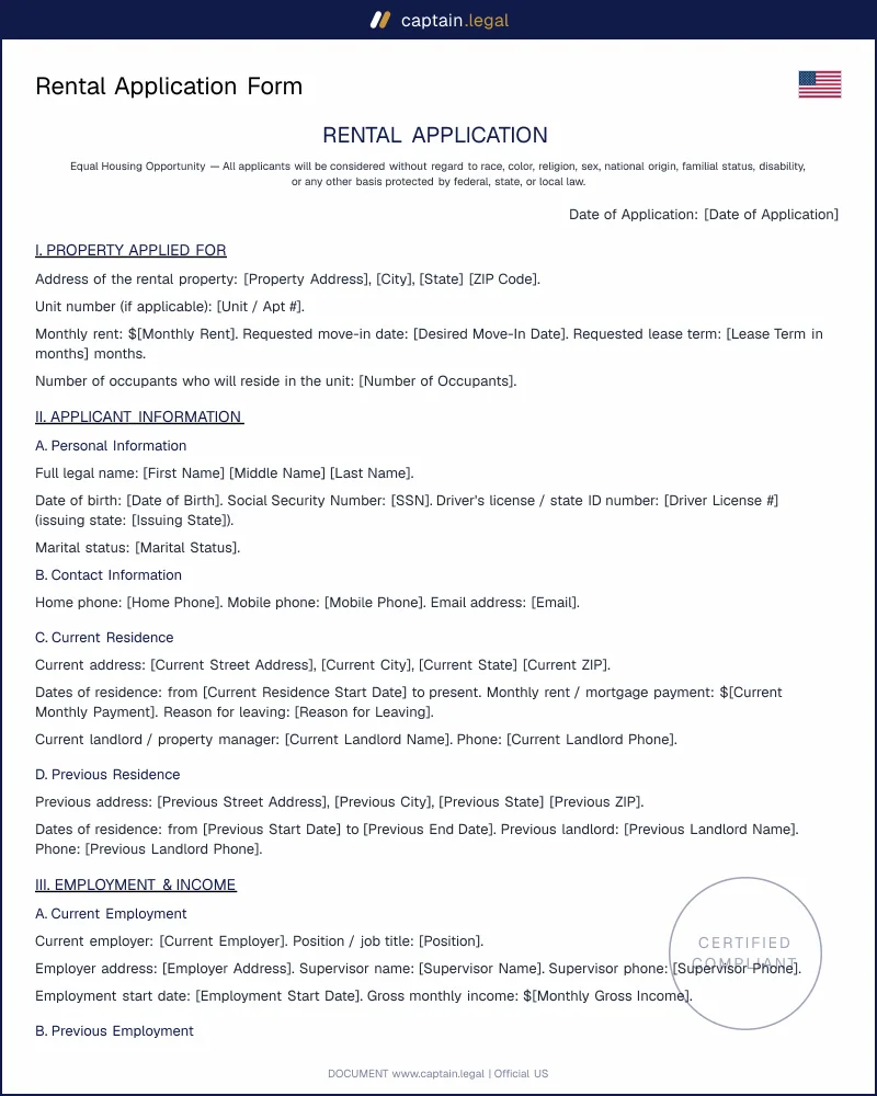 Rental Application Form Template (PDF & Word)
