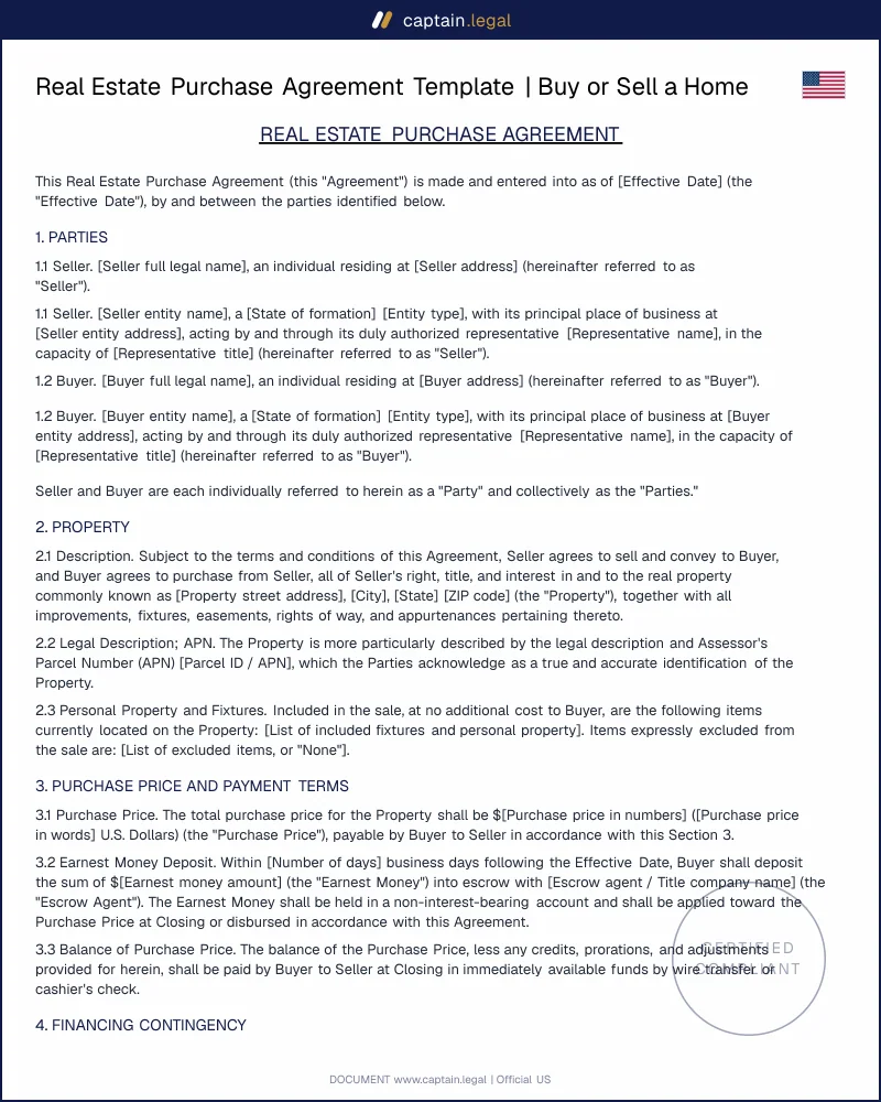 Purchase Agreement Template | PDF & Word | All 50 States