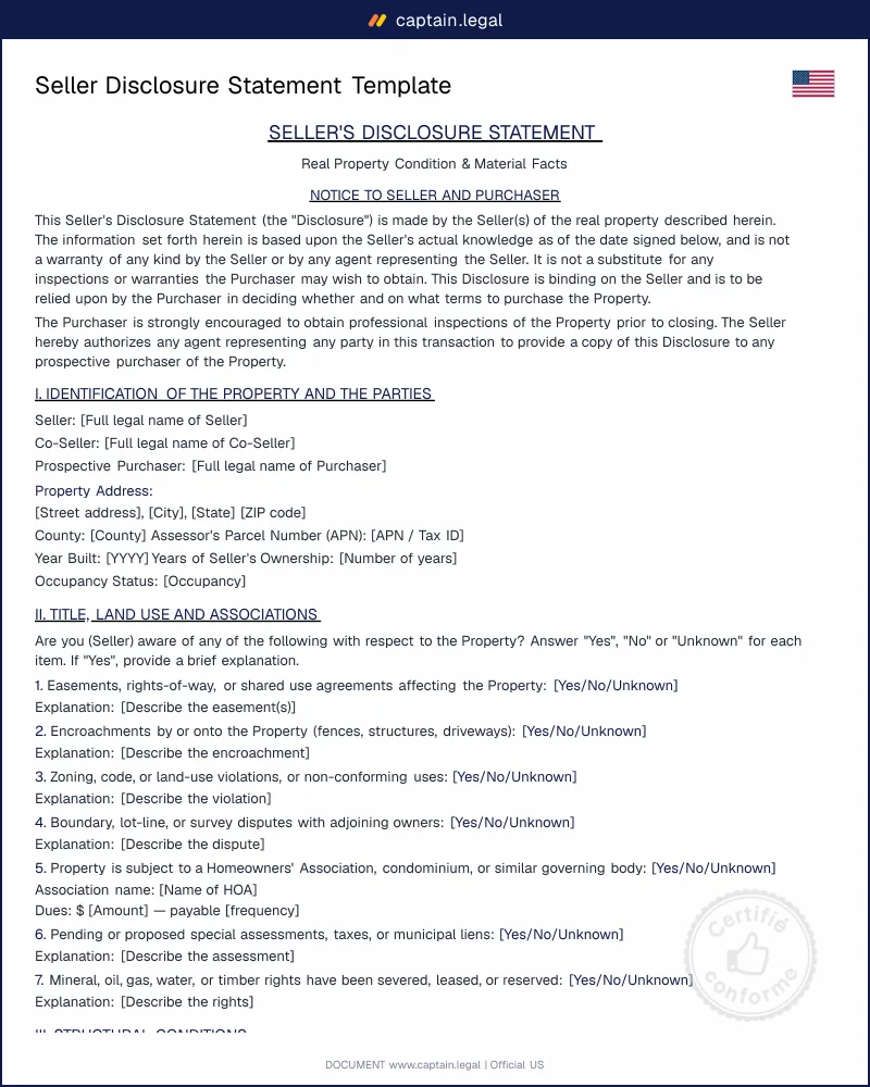 Seller Disclosure Statement Template | PDF & Word Download