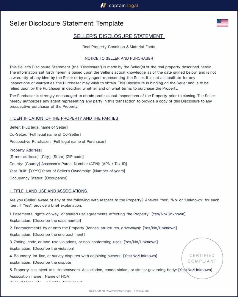 Seller Disclosure Statement Template | PDF & Word Download