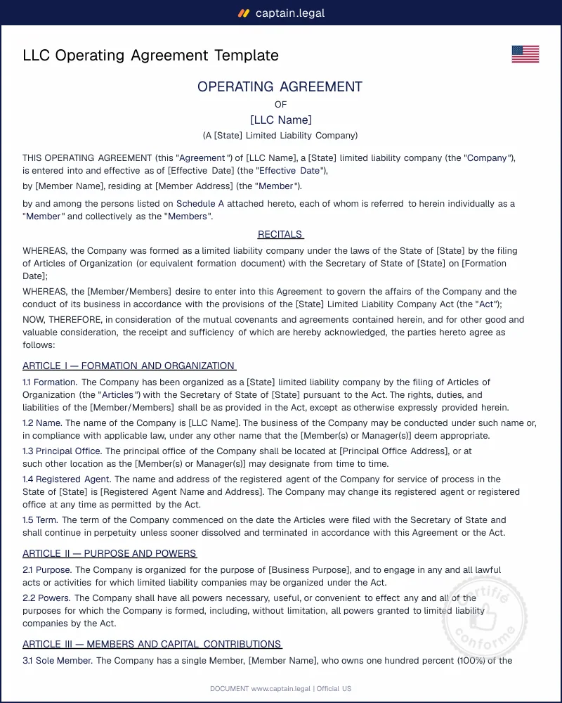 LLC Operating Agreement Template | Word & PDF
