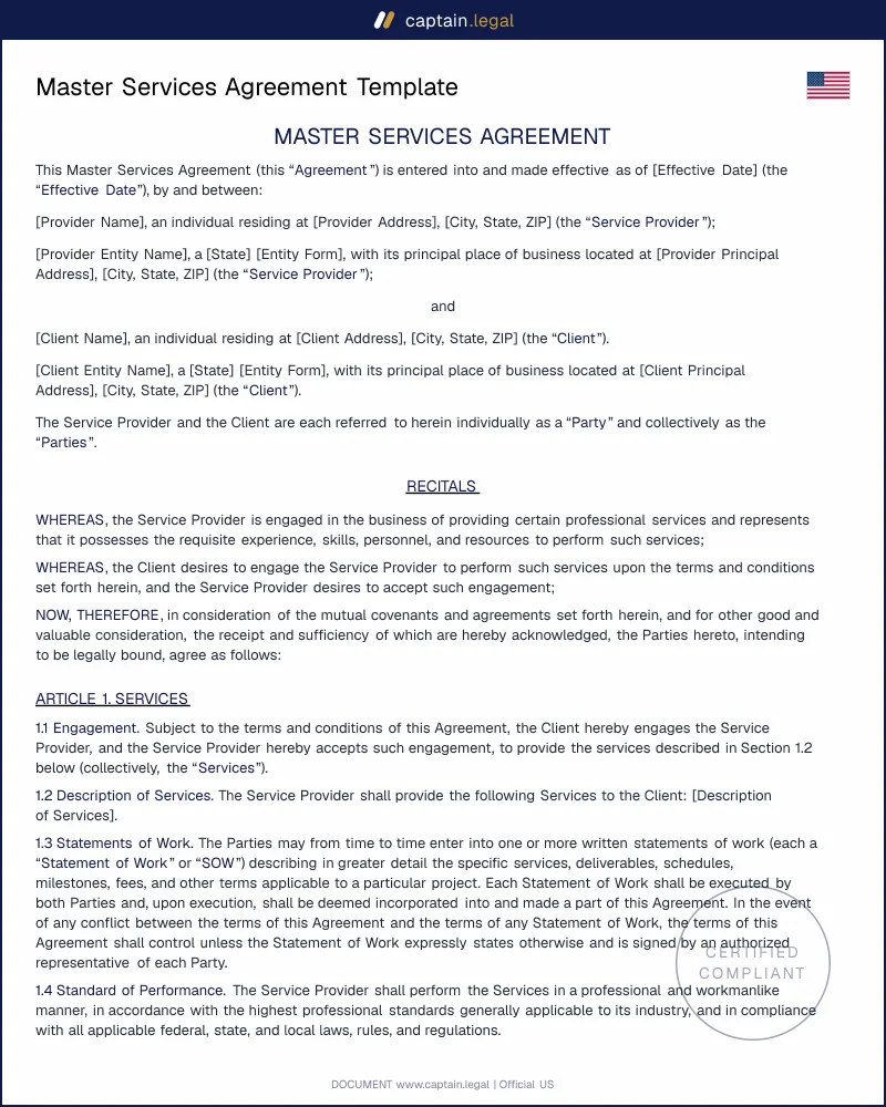 Service Agreement / Master Services Agreement (MSA)