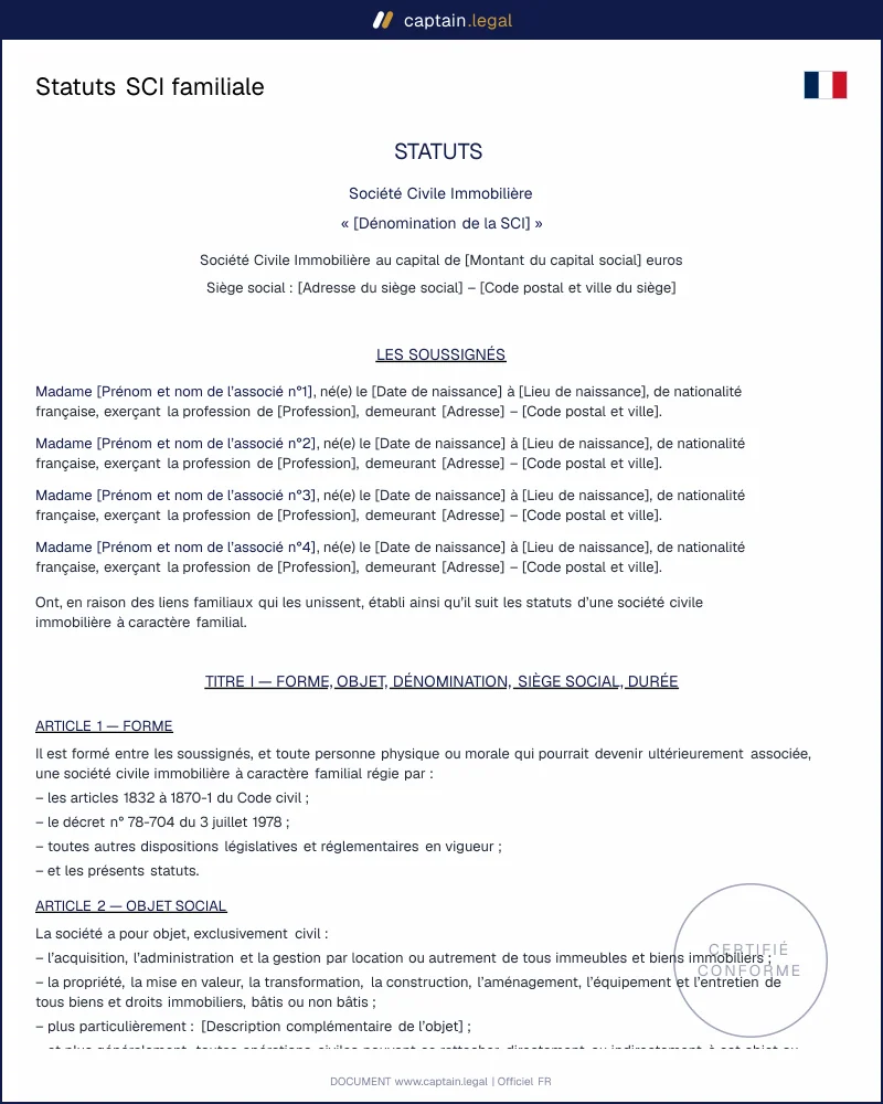 Statuts SCI familiale : modèle Word et PDF