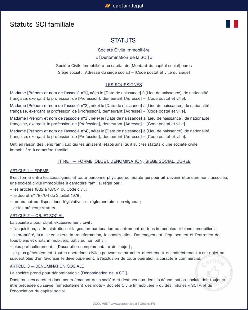 Statuts SCI familiale : modèle Word et PDF
