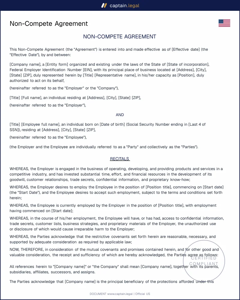 Non-Compete Agreement Template 2026 | Word & PDF Download