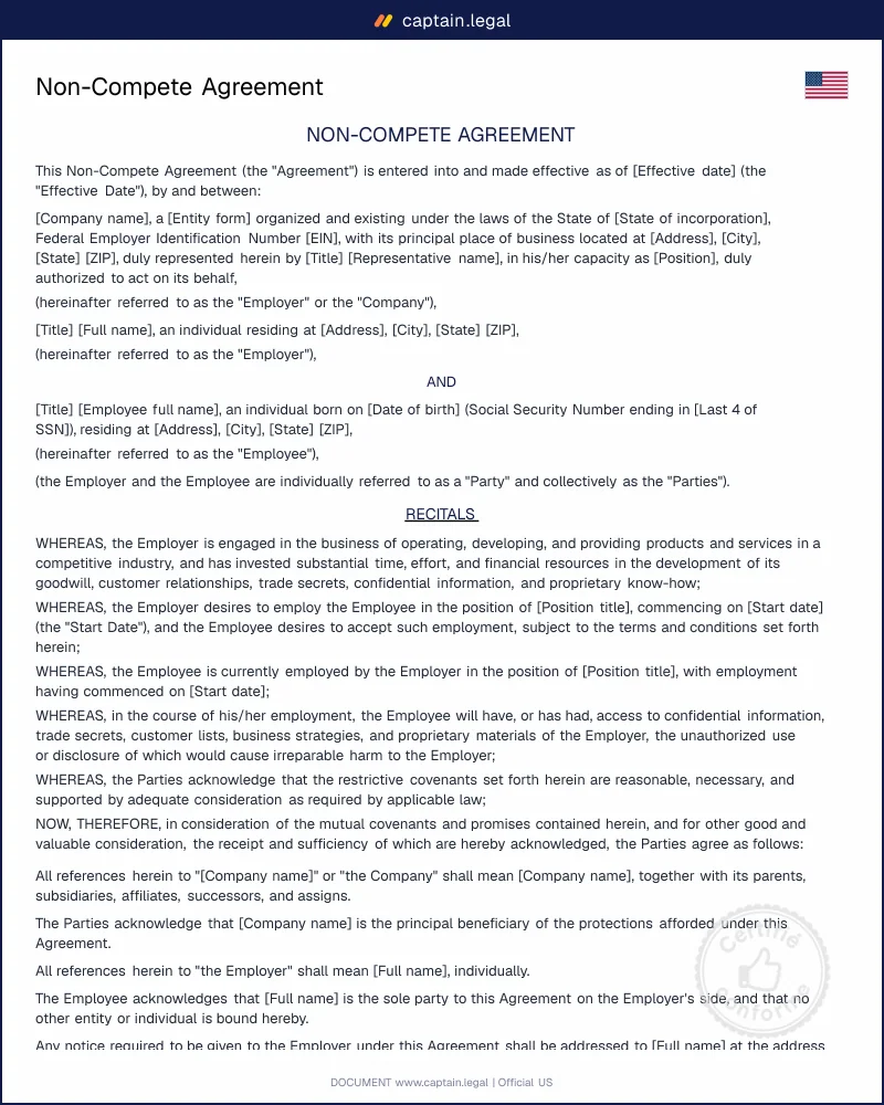 Non-Compete Agreement Template 2026 | Word & PDF Download