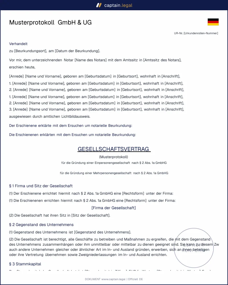 Musterprotokoll GmbH & UG: Vorlage zur vereinfachten Gründung
