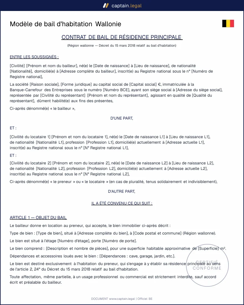 Modèle de bail d'habitation Wallonie (Word, PDF)