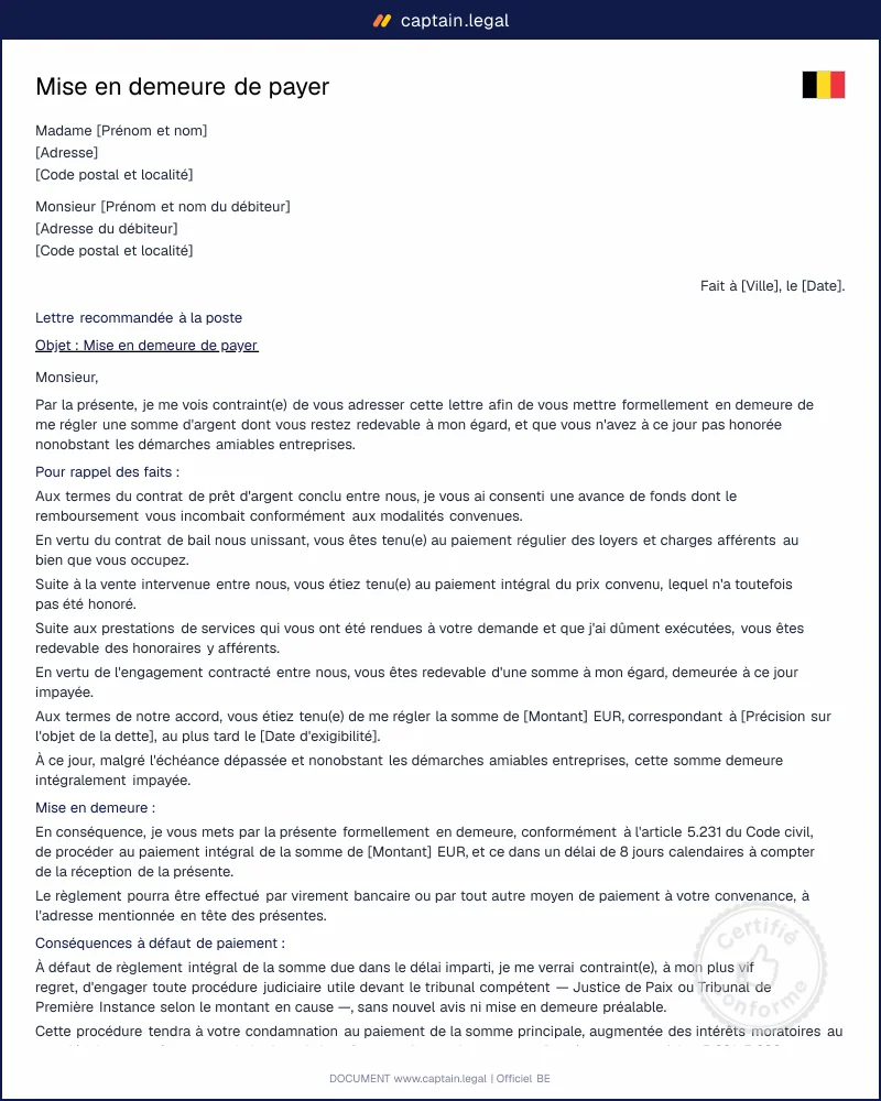 Mise en demeure de payer : modèle Word et PDF